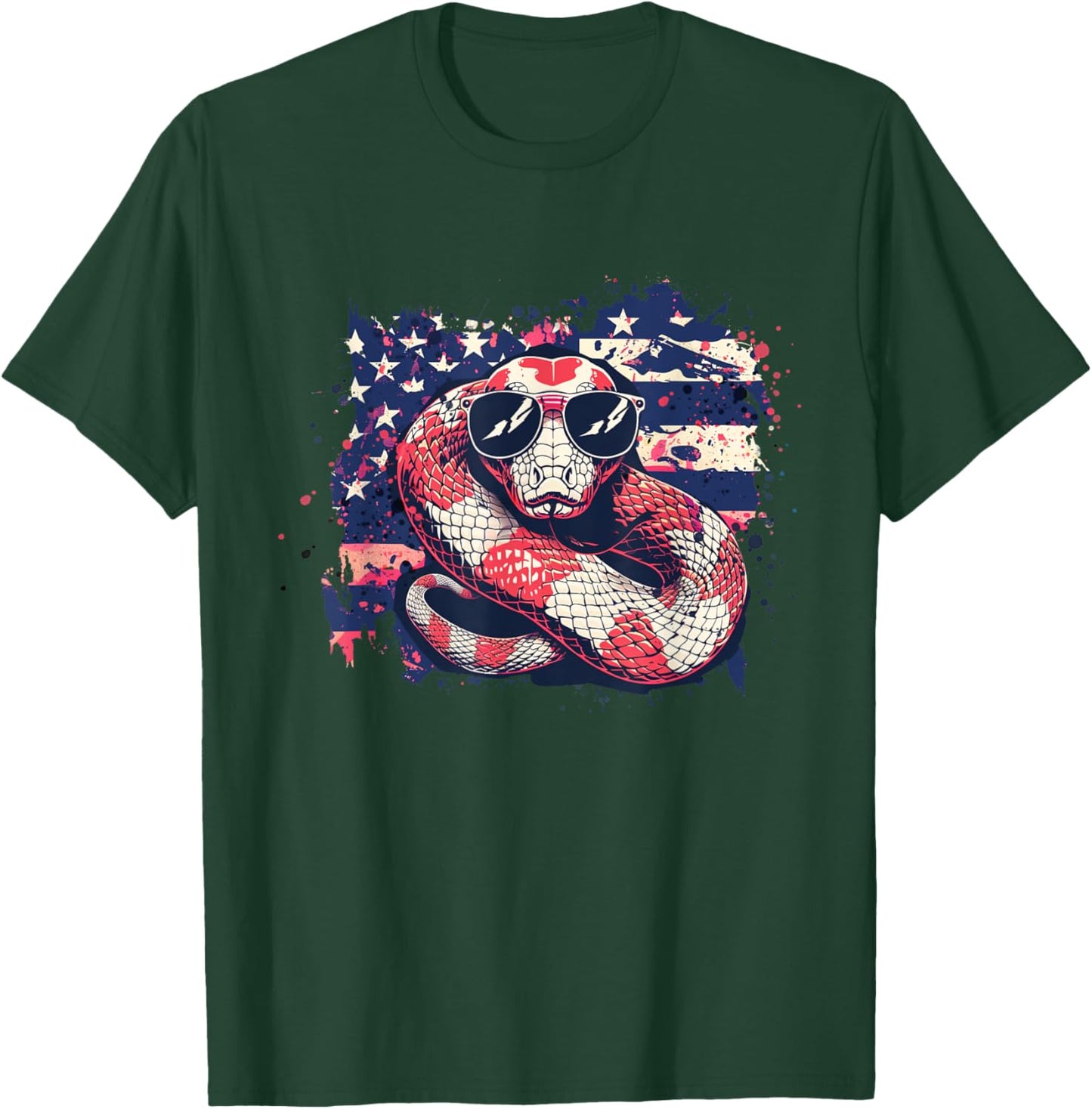 Funny Python Snake USA Flag Patriotic Women Kids Boy T-Shirt - T-Shirt | Forest