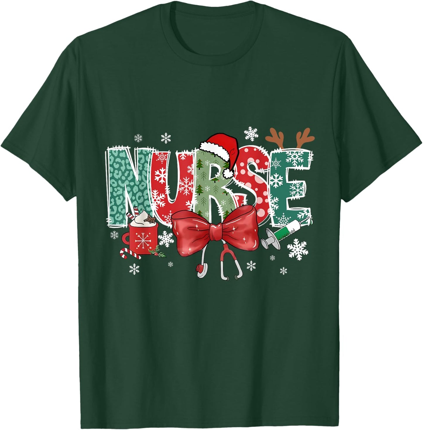 Christmas Christmas Nurse Family Humorous - , Black, Small, Short Sleeve T-Shirt - T-Shirt | Forest