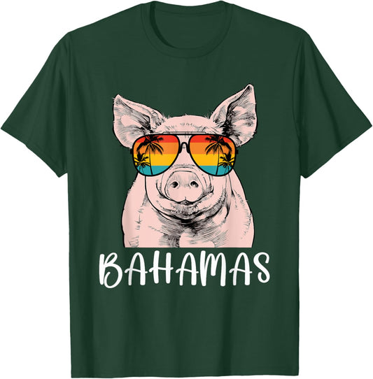 Retro Bahamas Pig Bahamas Souvenir Family Vacation Trip T-Shirt - T-Shirt | Forest