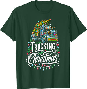 Merry Trucking Christmas Truck Driver Semi-Trailer Trucker T-Shirt - T-Shirt | Forest