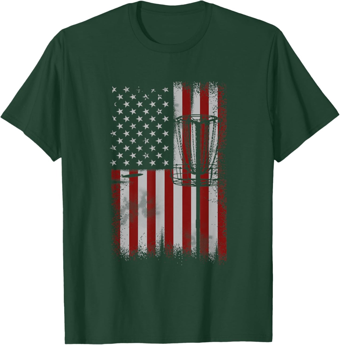 Retro American Flag Disc Golf Gift Disc Golf Player T-Shirt - T-Shirt | Forest