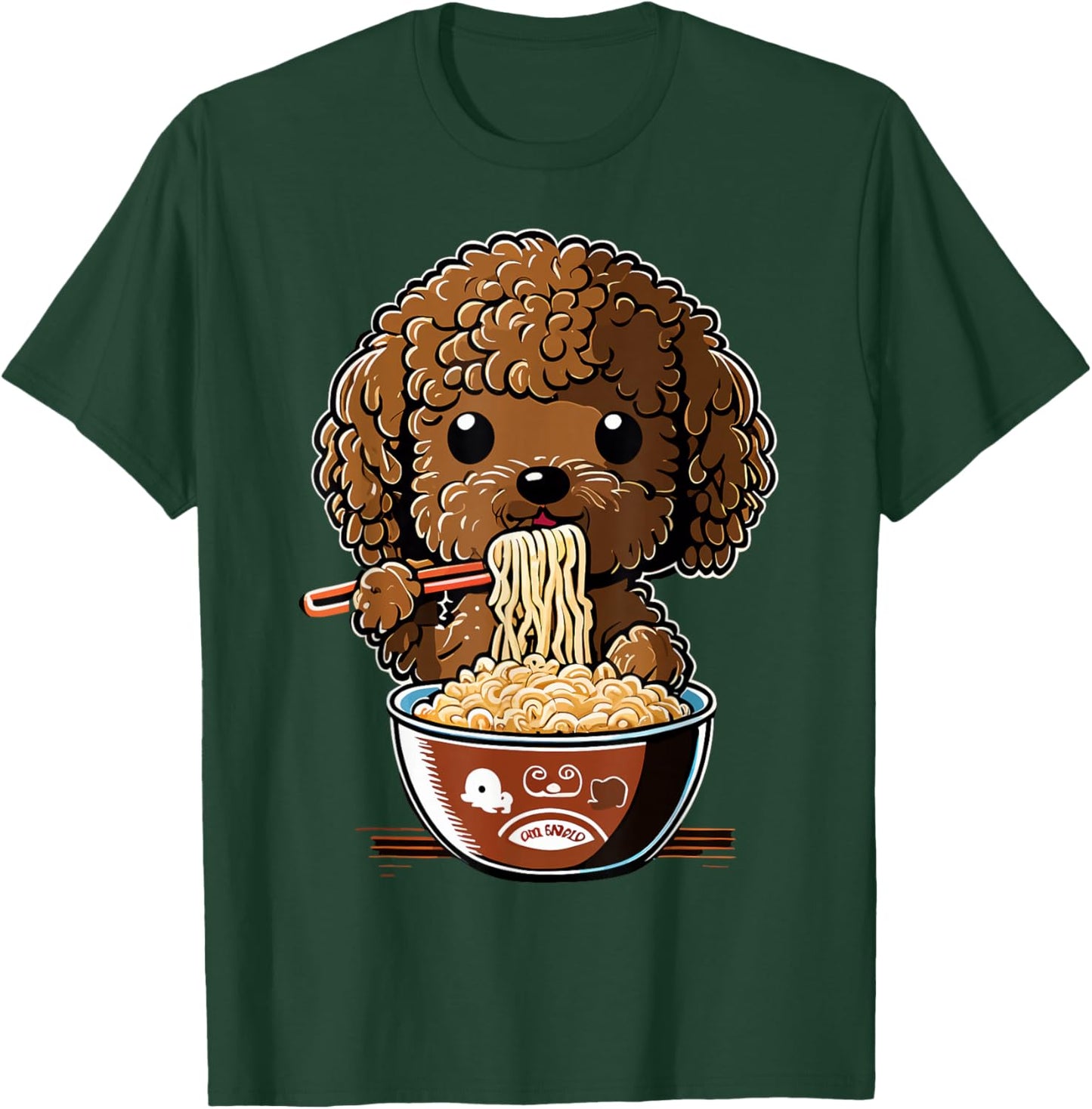 Anime Pet Design Cute Toy Poodle Dog Eating Ramen -Kids T-Shirt - T-Shirt | Forest