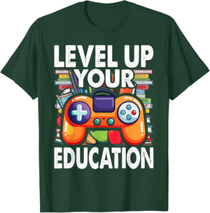 Level Up Your Education - Gaming-Inspired Teacher Design T-Shirt - T-Shirt | Forest