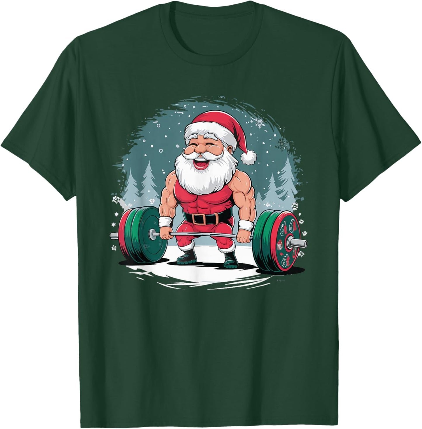 Santa Weightlifting Fitness Bodybuilder Workout T-Shirt - T-Shirt | Forest
