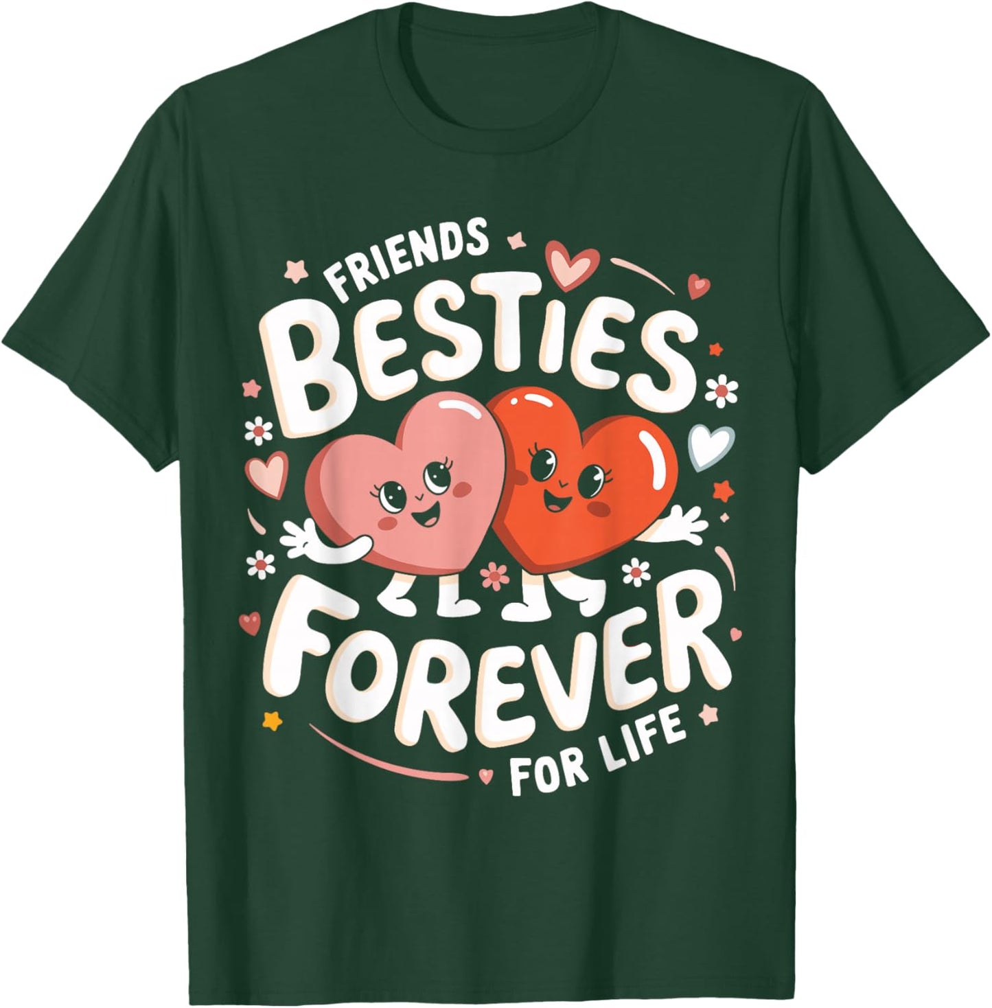 Cute Besties Forever Hearts Friendship Girls Valentines Day T-Shirt - T-Shirt | Forest