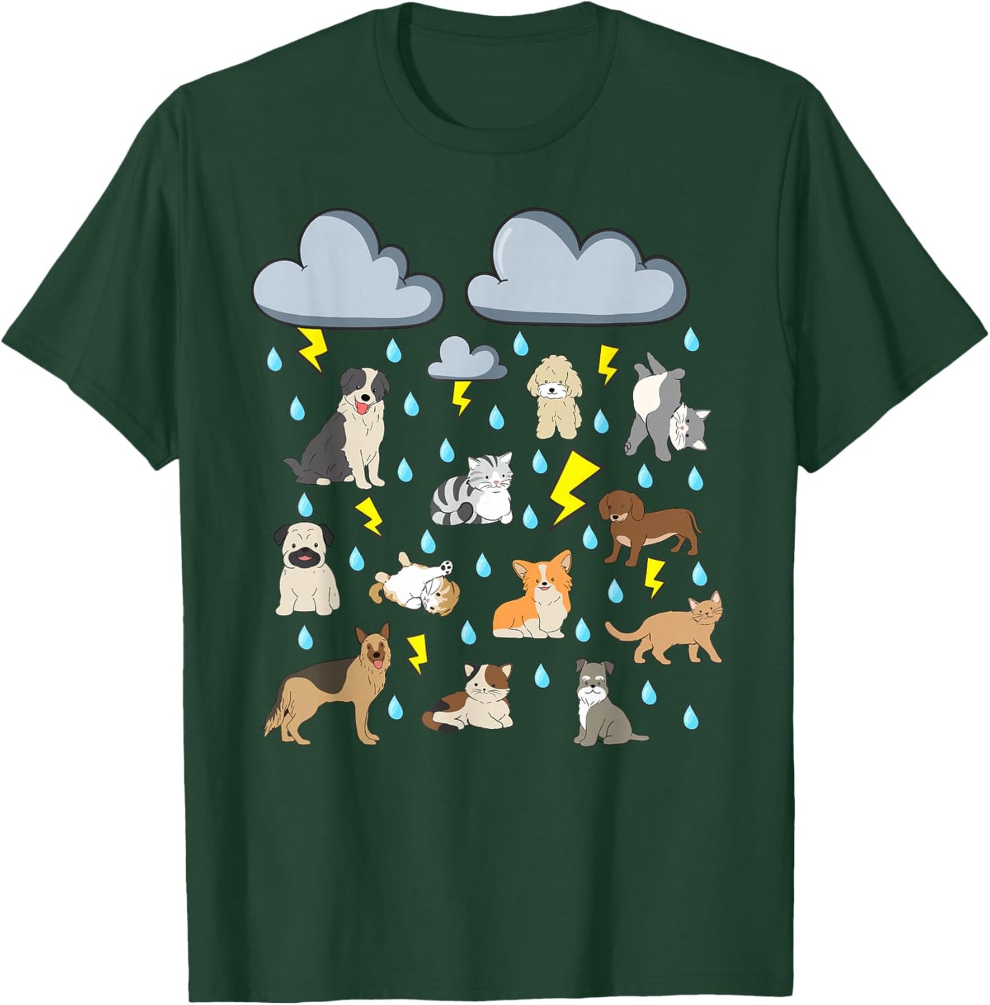Funny English Idiom Raining Cats and Dogs Puppies Kitten pet T-Shirt - T-Shirt | Forest