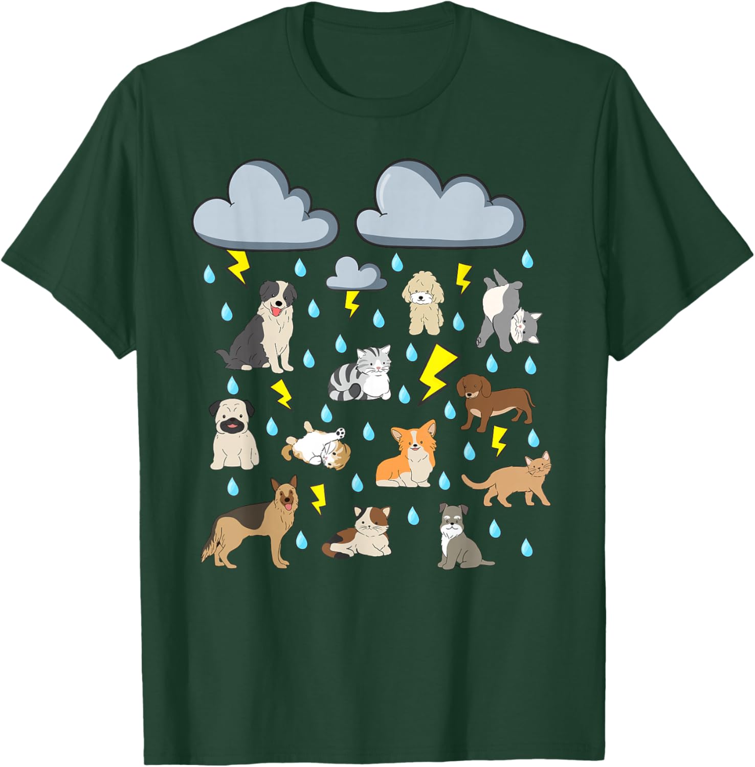 Funny English Idiom Raining Cats and Dogs Puppies Kitten pet T-Shirt - T-Shirt | Forest