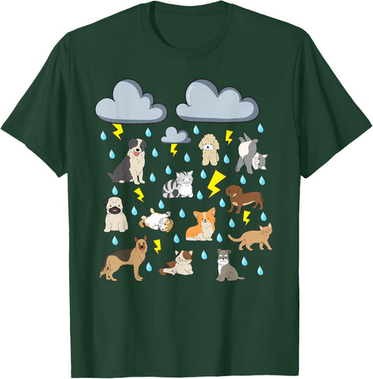 Funny English Idiom Raining Cats and Dogs Puppies Kitten pet T-Shirt - T-Shirt | Forest