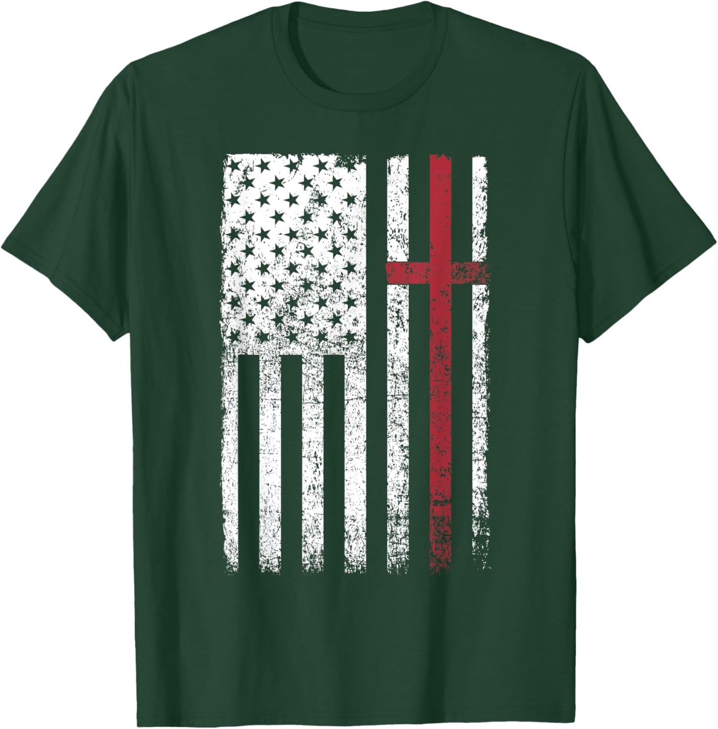 Christian US - USA Flag American Christ - Cross T-Shirt - T-Shirt | Forest