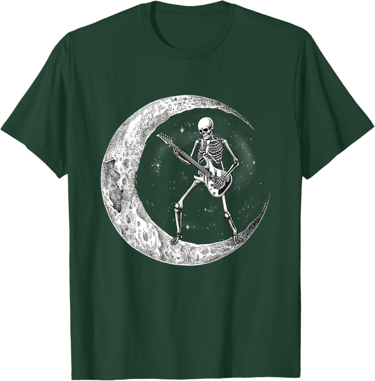 Skeleton Moon Rock & Roll Musician Guitar Lover Halloween T-Shirt - T-Shirt | Forest