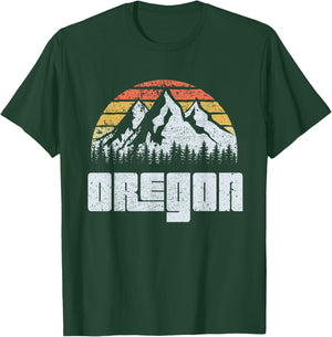 Vintage Oregon Mountains State Nature Sun Retro T Shirt T-Shirt - T-Shirt | Forest