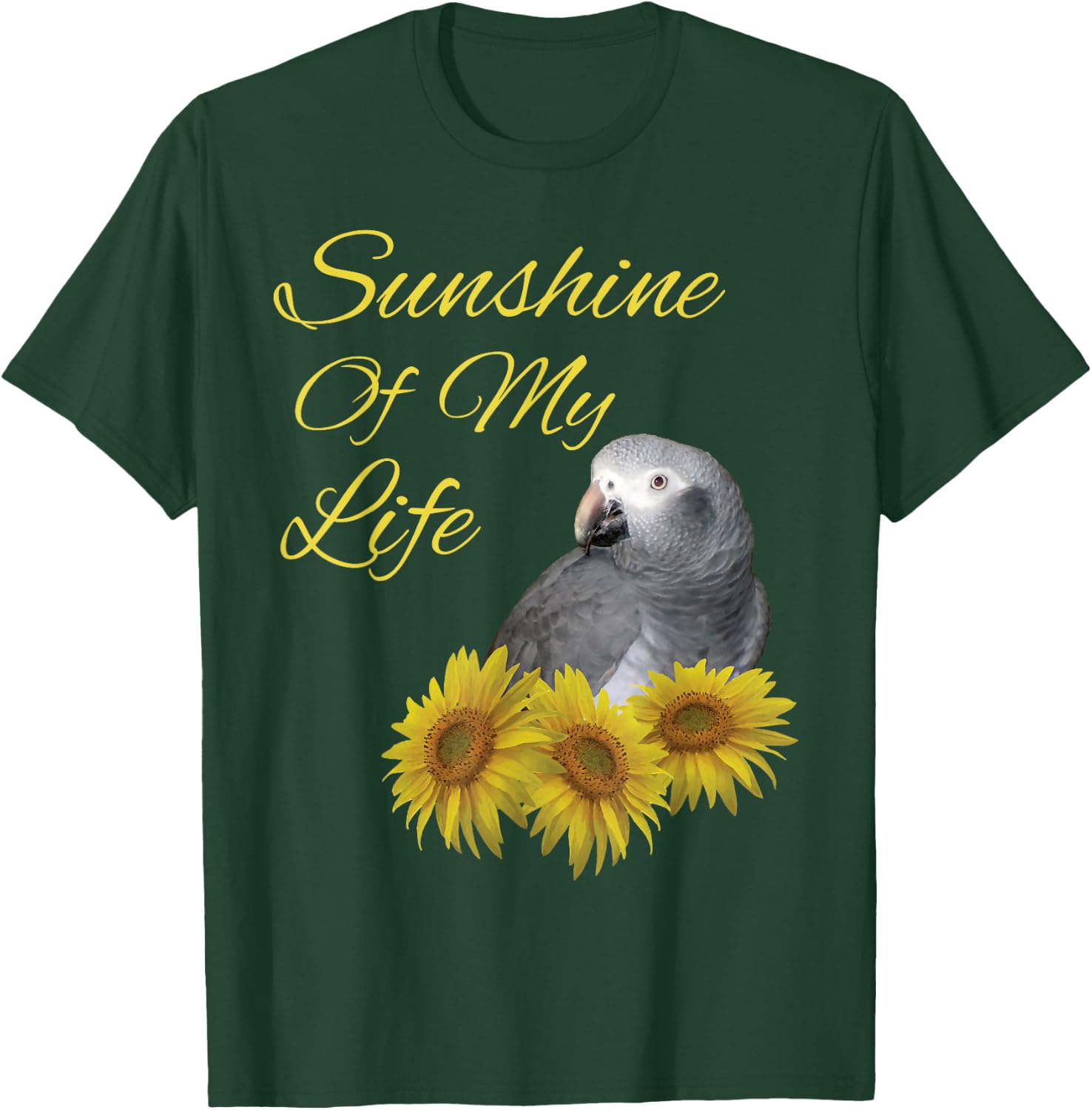 Timneh African Grey Parrot Sunshine Sunflower T-Shirt - T-Shirt | Forest