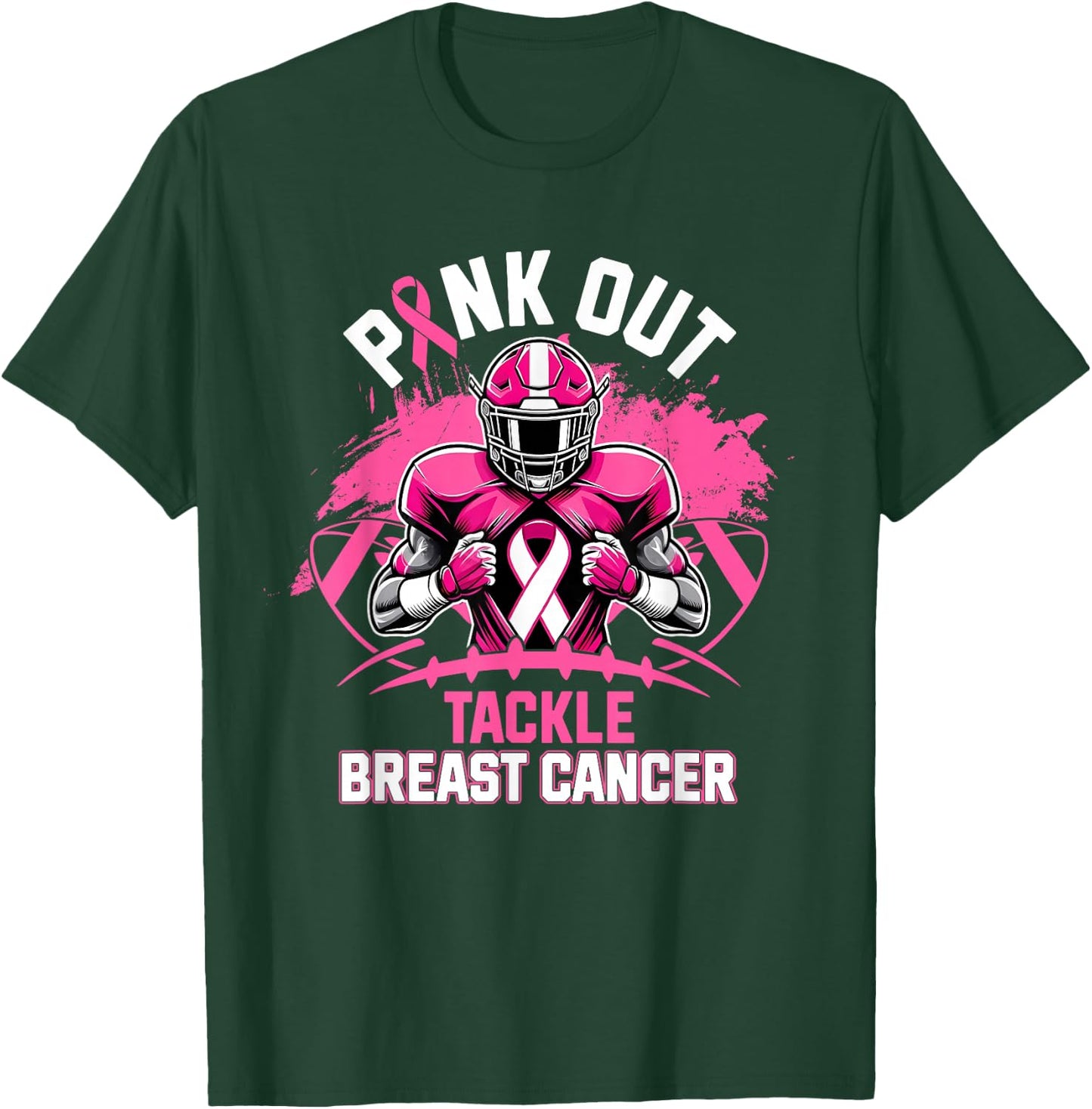 Pink Out Tackle Breast Cancer Awareness Football Pink Ribbon T-Shirt - T-Shirt | Forest