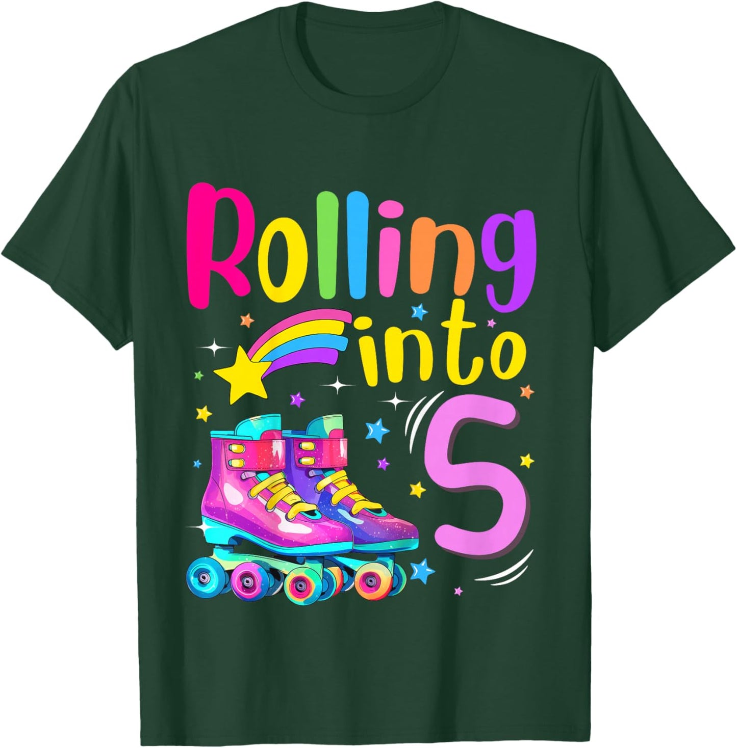 5th Bday Rolling Into 5 Birthday Girl Roller Skate Party T-Shirt - T-Shirt | Forest