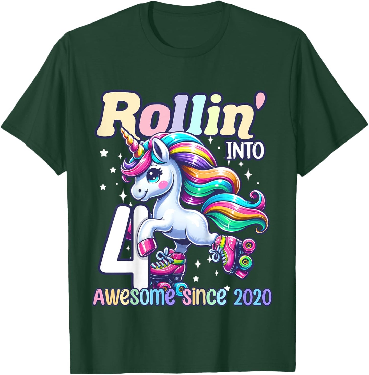 Unicorn 4th Birthday 4 Year Old Roller Skate Party Girls T-Shirt - T-Shirt | Forest