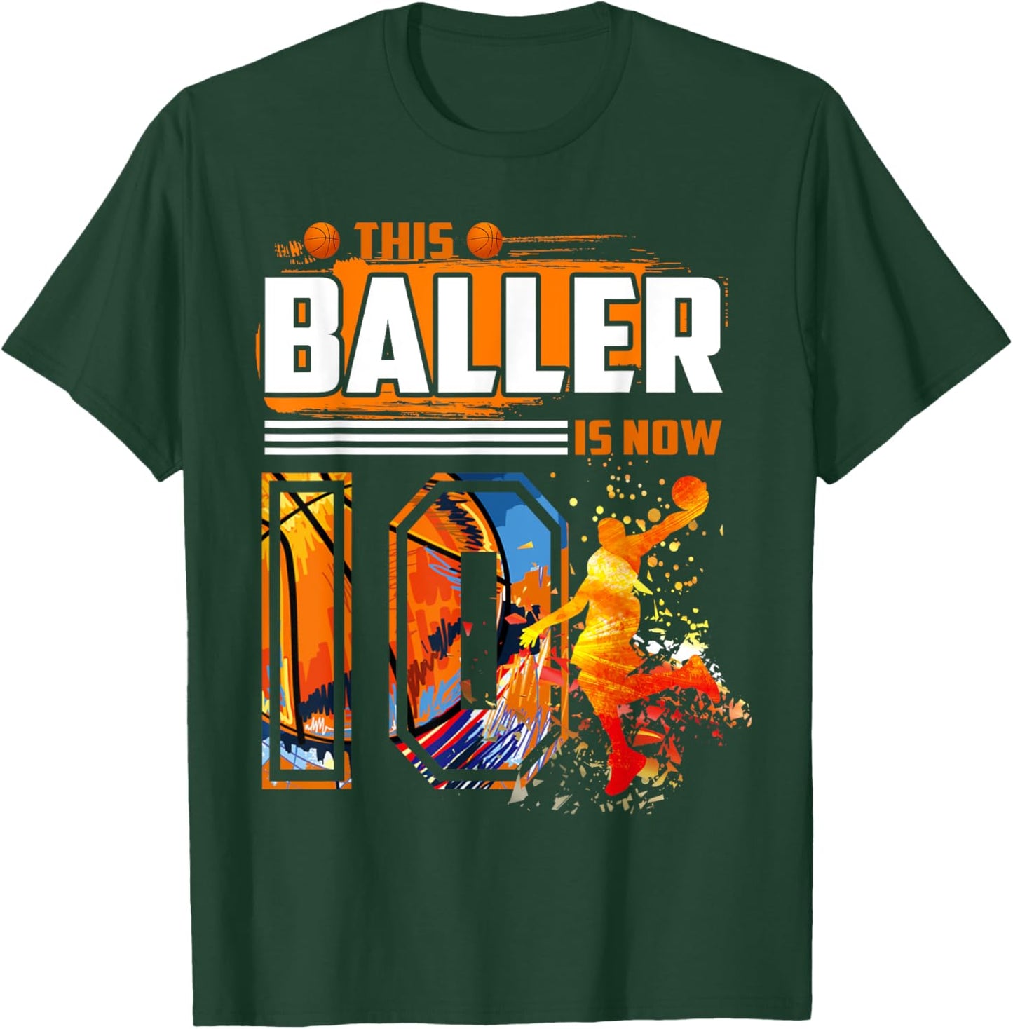 This Baller Is Now 10 Cool Basketball 10th birthday 10 yrs T-Shirt - T-Shirt | Forest