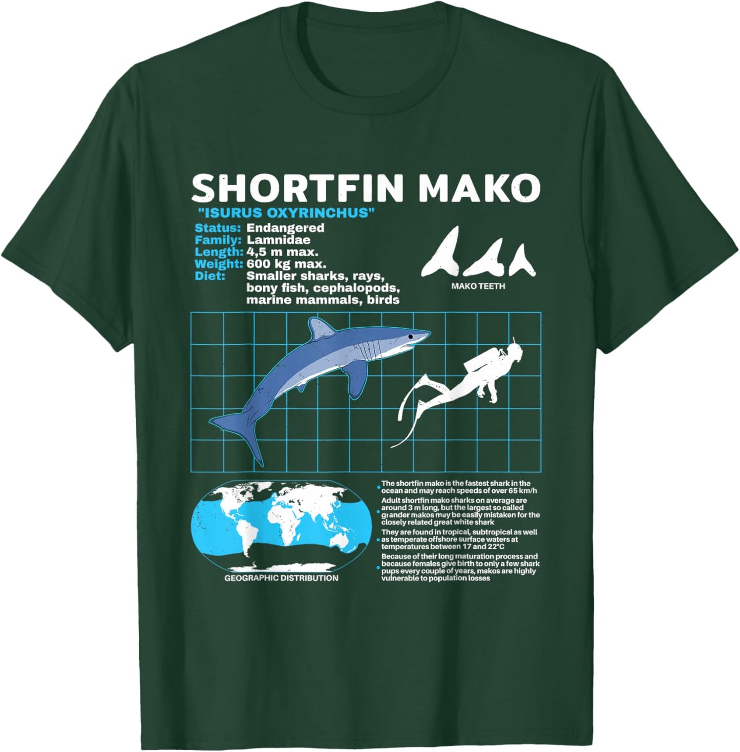 Mako Shark Fact Sheet T-Shirt - T-Shirt | Forest
