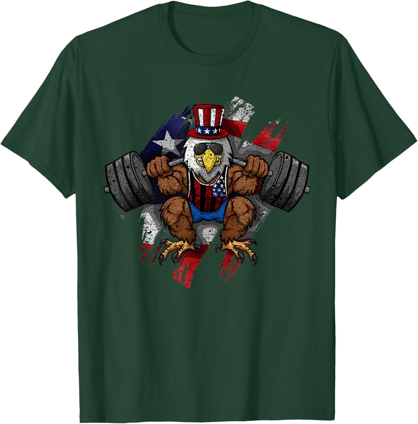American Flag Muscular Bald Eagle Bike Flexing Uncle Sam Women Kids Men T-Shirt - T-Shirt | Forest