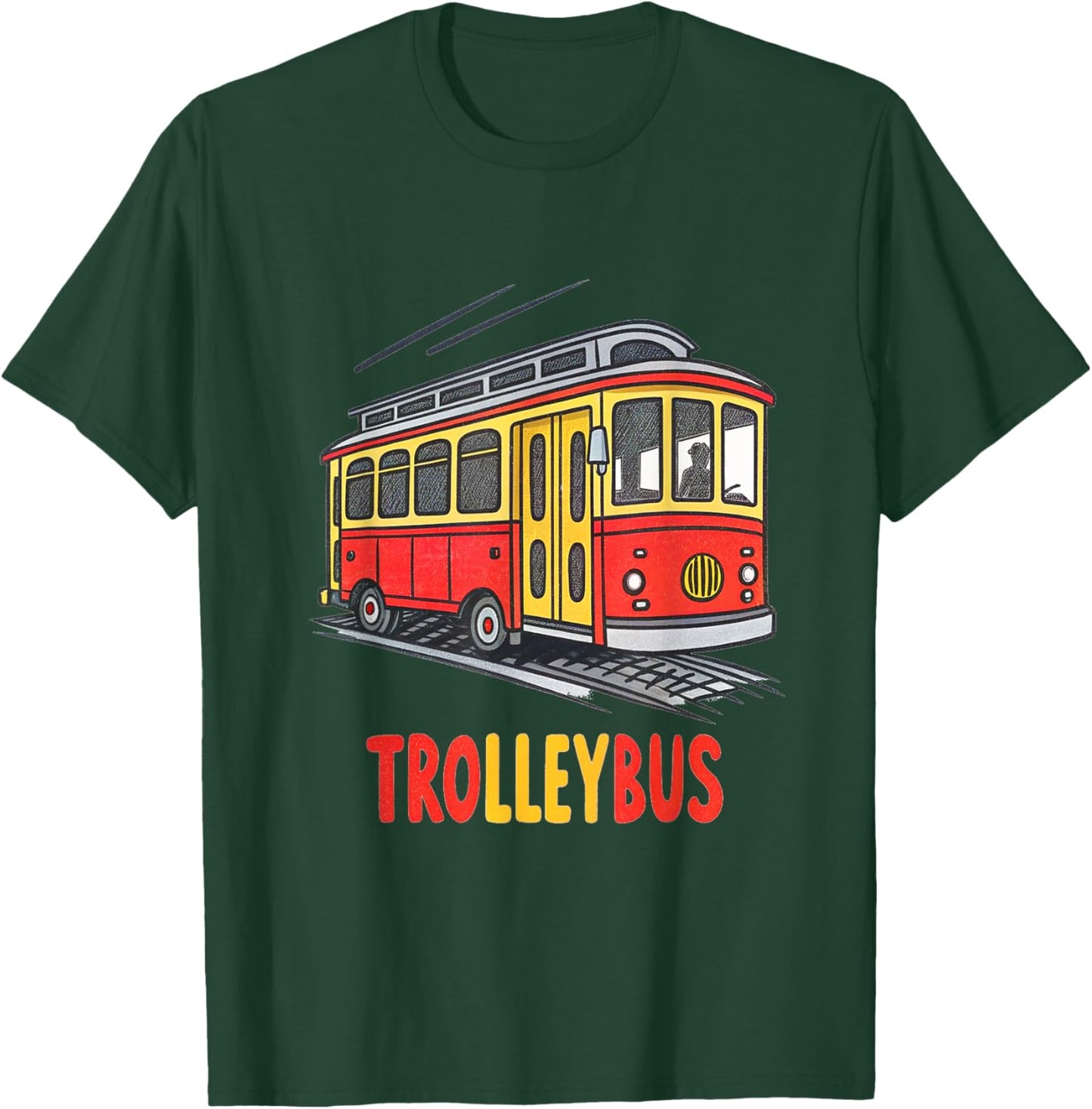 Vintage Style Trolleybus Cartoon Graphic T-Shirt - T-Shirt | Forest