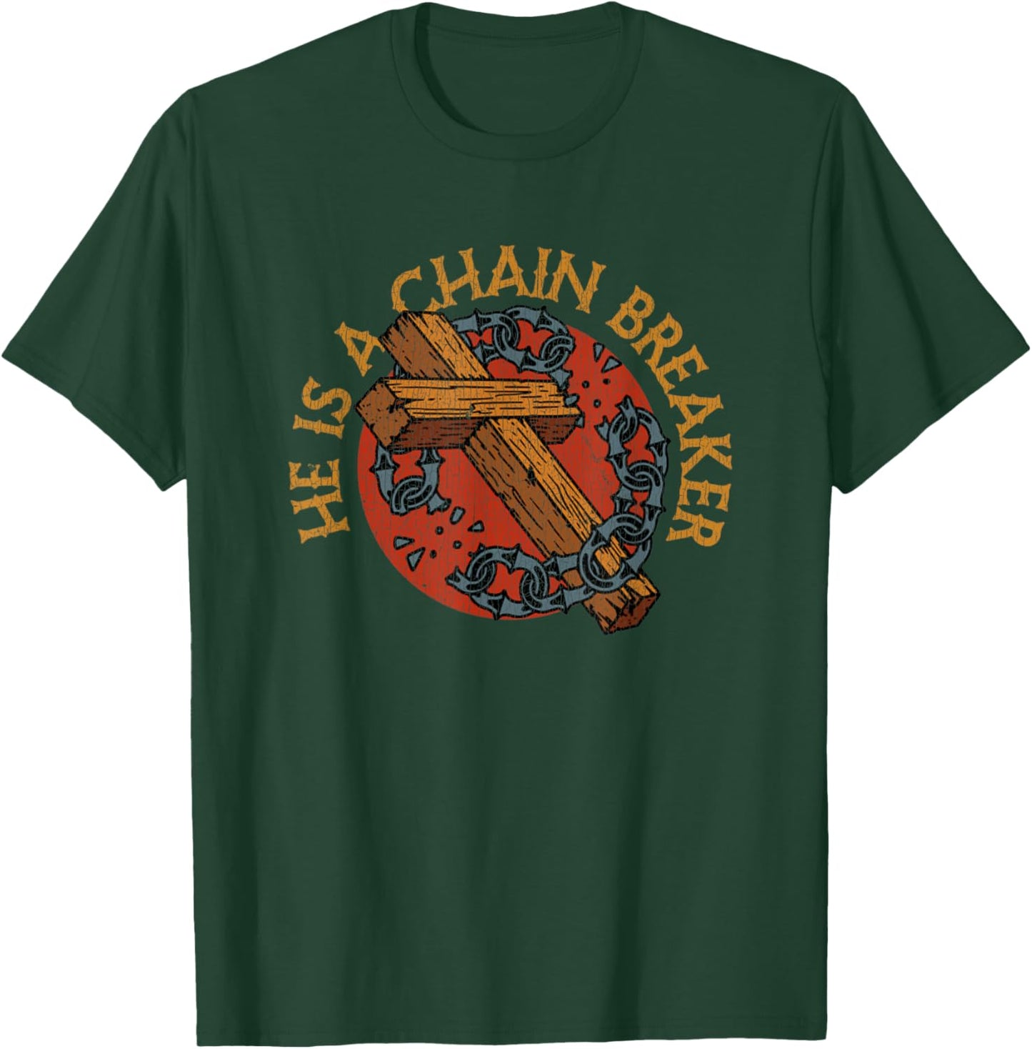Vintage Chain Breaker Saved Born Again Cross T-Shirt - T-Shirt | Forest