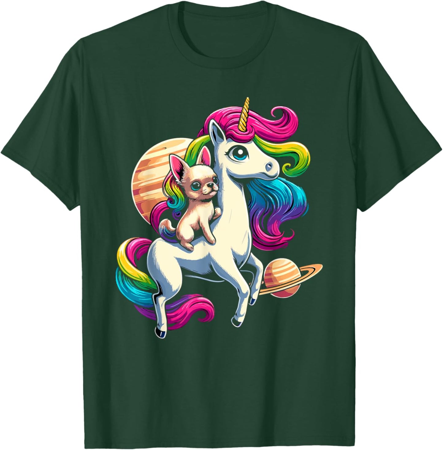 Chihuahua Riding Unicorn for Girls and Women T-Shirt - T-Shirt | Forest