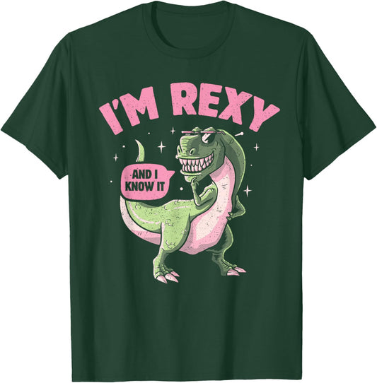I'm Rexy And I Know It Summer Funny T-Rex Pun Dinosaur T-Shirt - T-Shirt | Forest