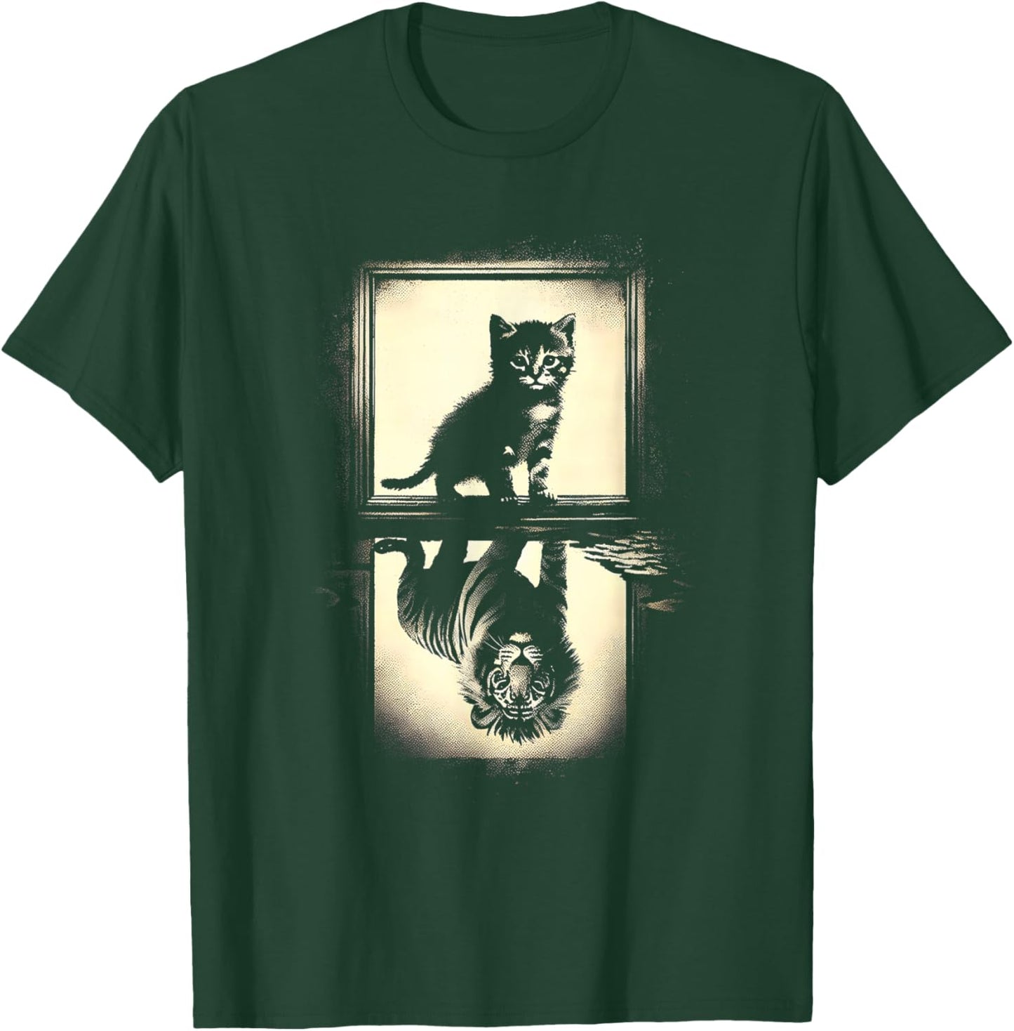 Cat Lion Reflection Mirror - Funny Vintage Cat Kitten Lover Women Kids T-Shirt - T-Shirt | Forest