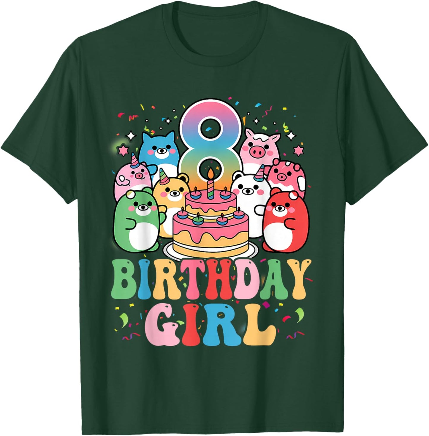 8th Birthay Girl Party Funny Squish Squad 8 Years Old Kids T-Shirt - T-Shirt | Forest