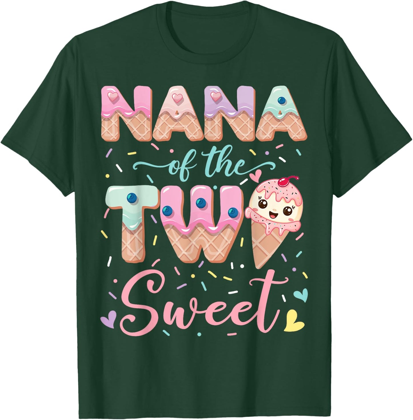 Nana Of The Two Sweet Ice Cream Lover 2Nd Birthday Girl T-Shirt - T-Shirt | Forest