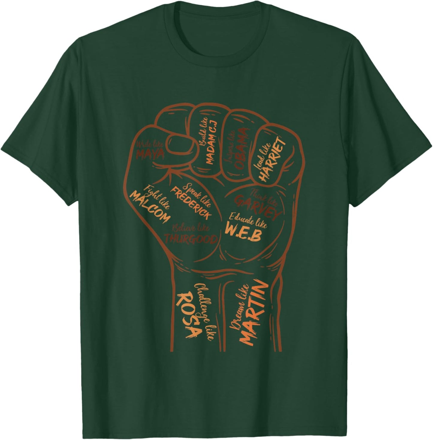 Power Fist Hand Inspiring Black Leaders Black History Month T-Shirt - T-Shirt | Forest