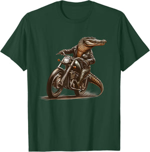Funny Alligator Riding Motorcycle Crocodile Biker Bike T-Shirt - T-Shirt | Forest