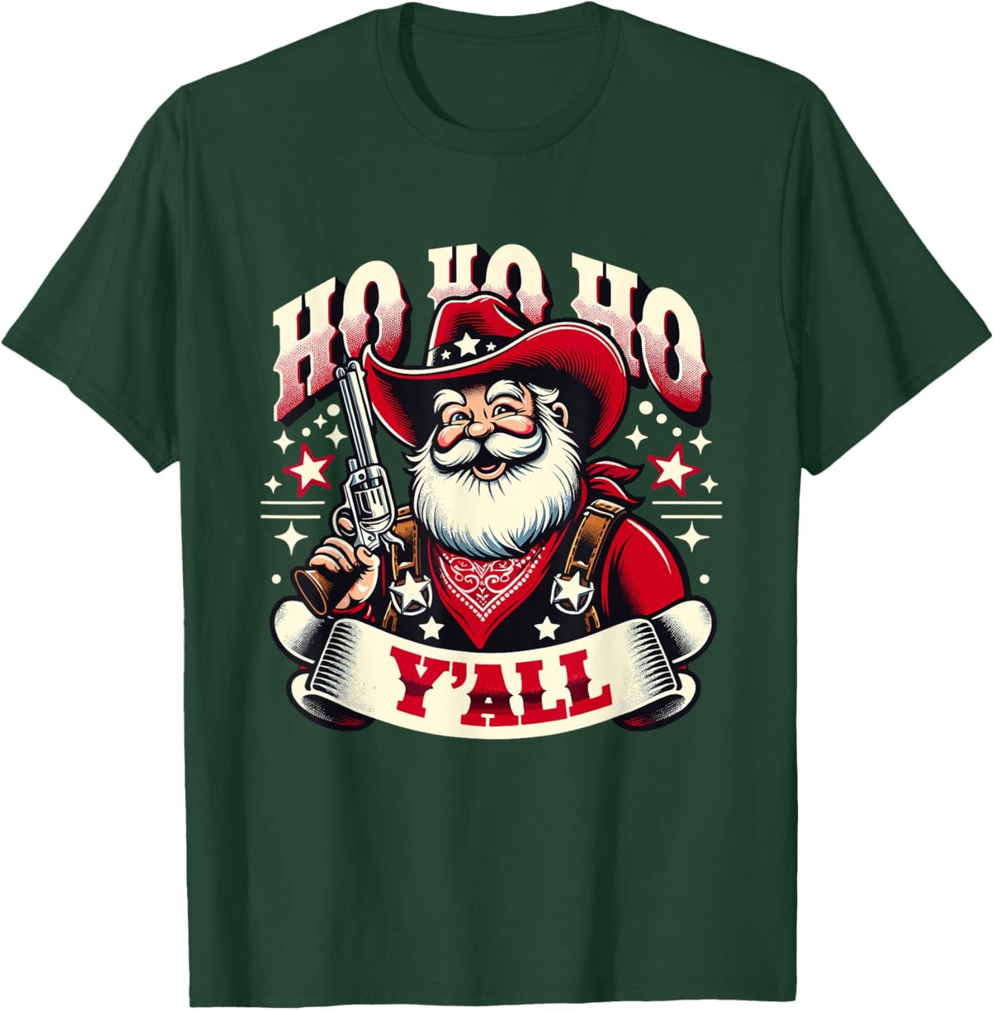 Holiday Cowboy Santa - Country Western Christmas Spirit T-Shirt - T-Shirt | Forest