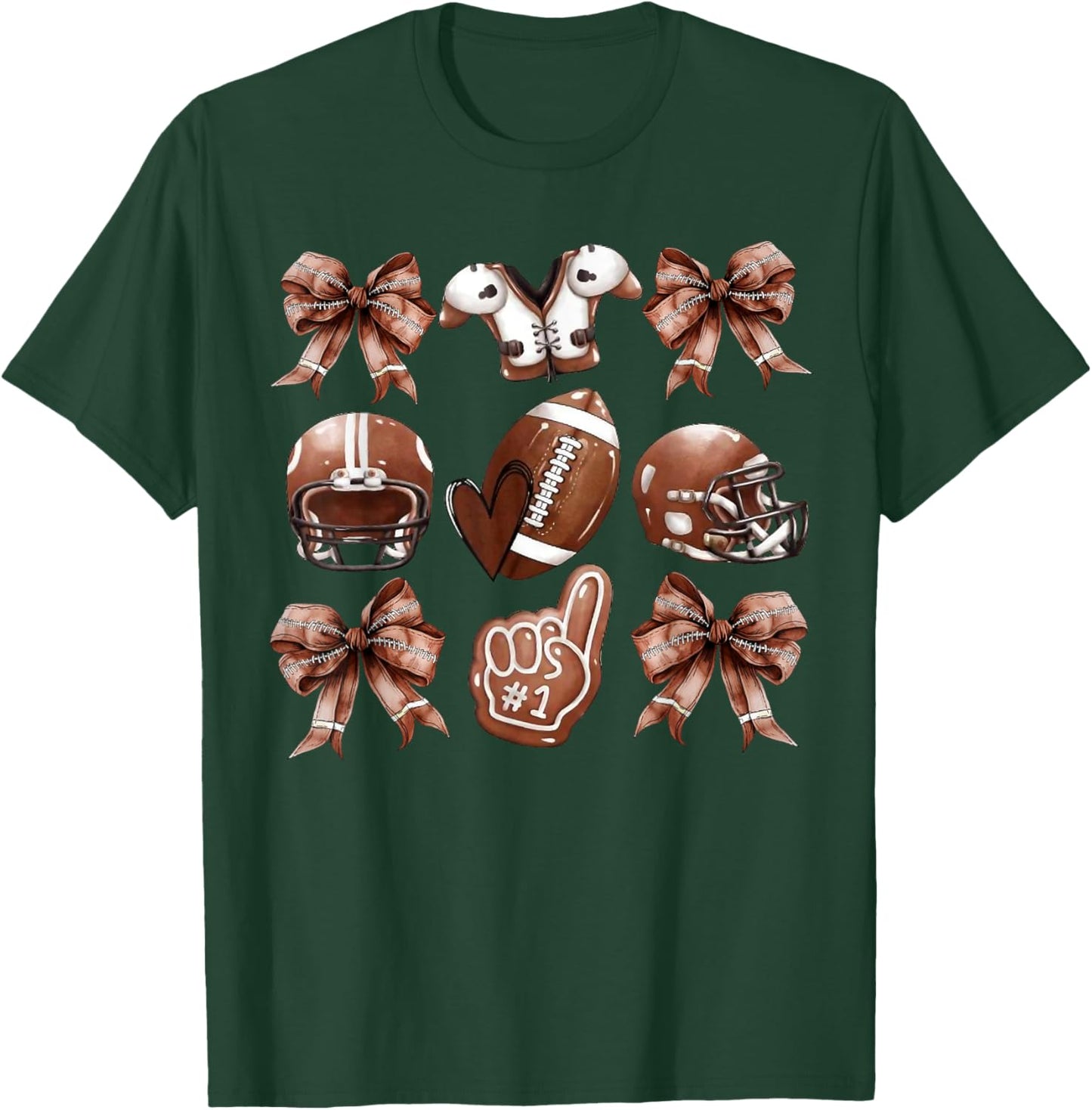 Coquette Bow Football Player American Football Season Funny T-Shirt - T-Shirt | Forest