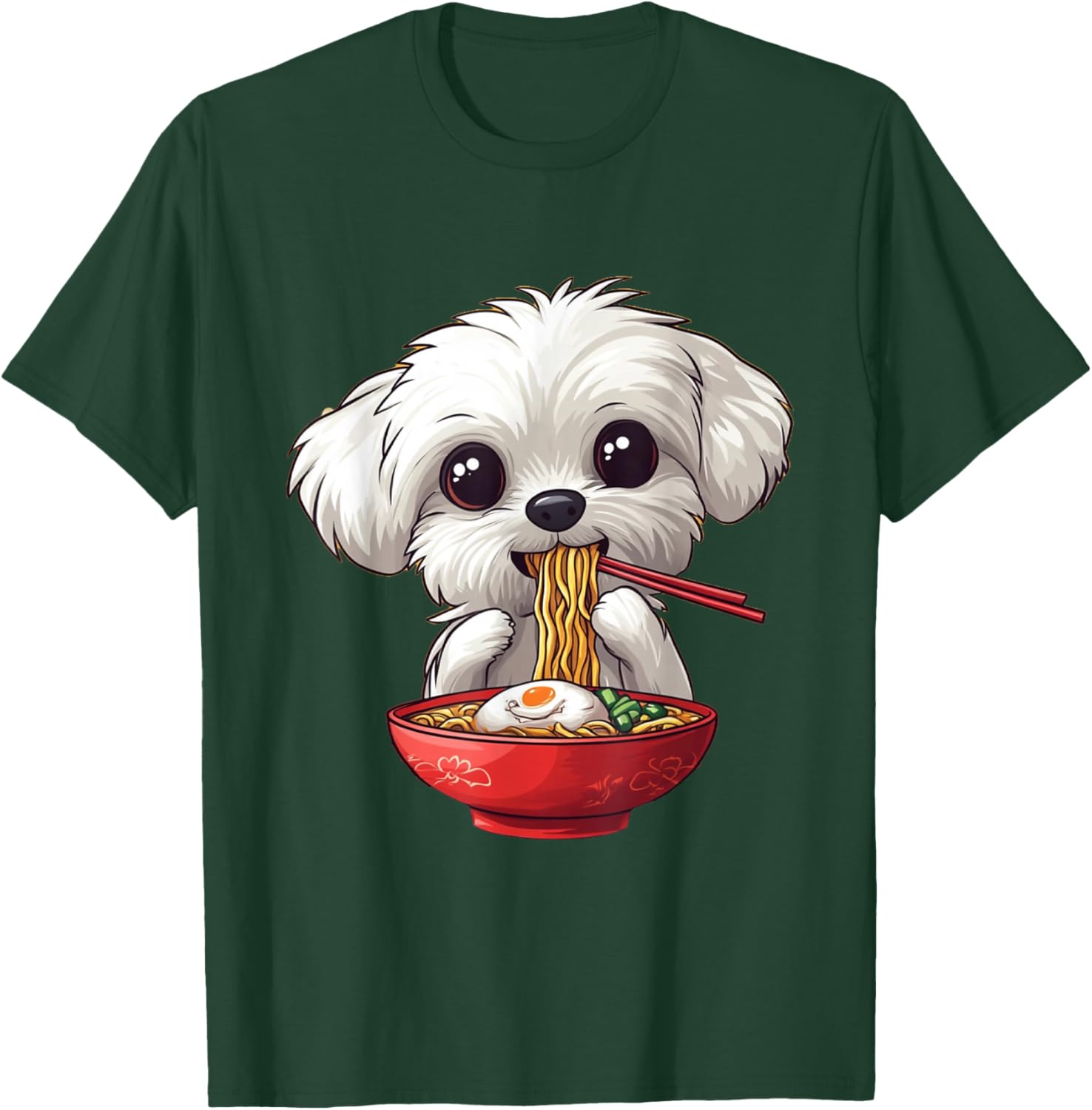 Cute Maltese Dog Eating Ramen Men Women Boys Girls T-Shirt - T-Shirt | Forest