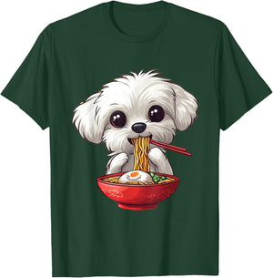 Cute Maltese Dog Eating Ramen Men Women Boys Girls T-Shirt - T-Shirt | Forest