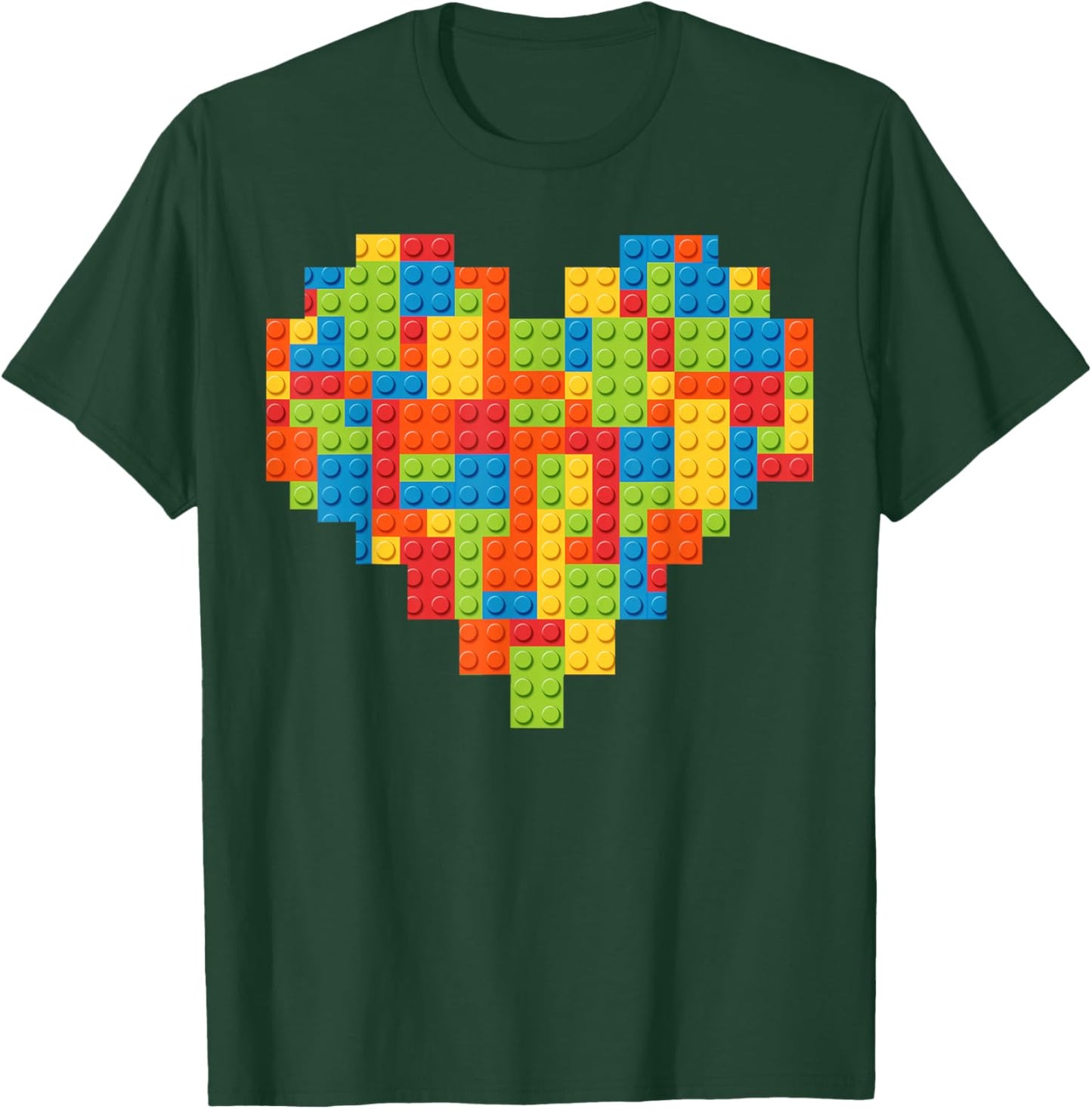 Brick Builder Heart Valentines Block Building Master Builder T-Shirt - T-Shirt | Forest