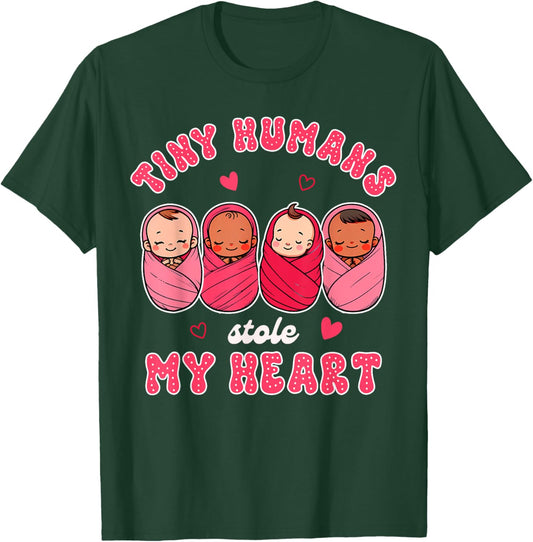 Valentine’s Day NICU Nurse Tiny Humans Stole My Heart T-Shirt - T-Shirt | Forest