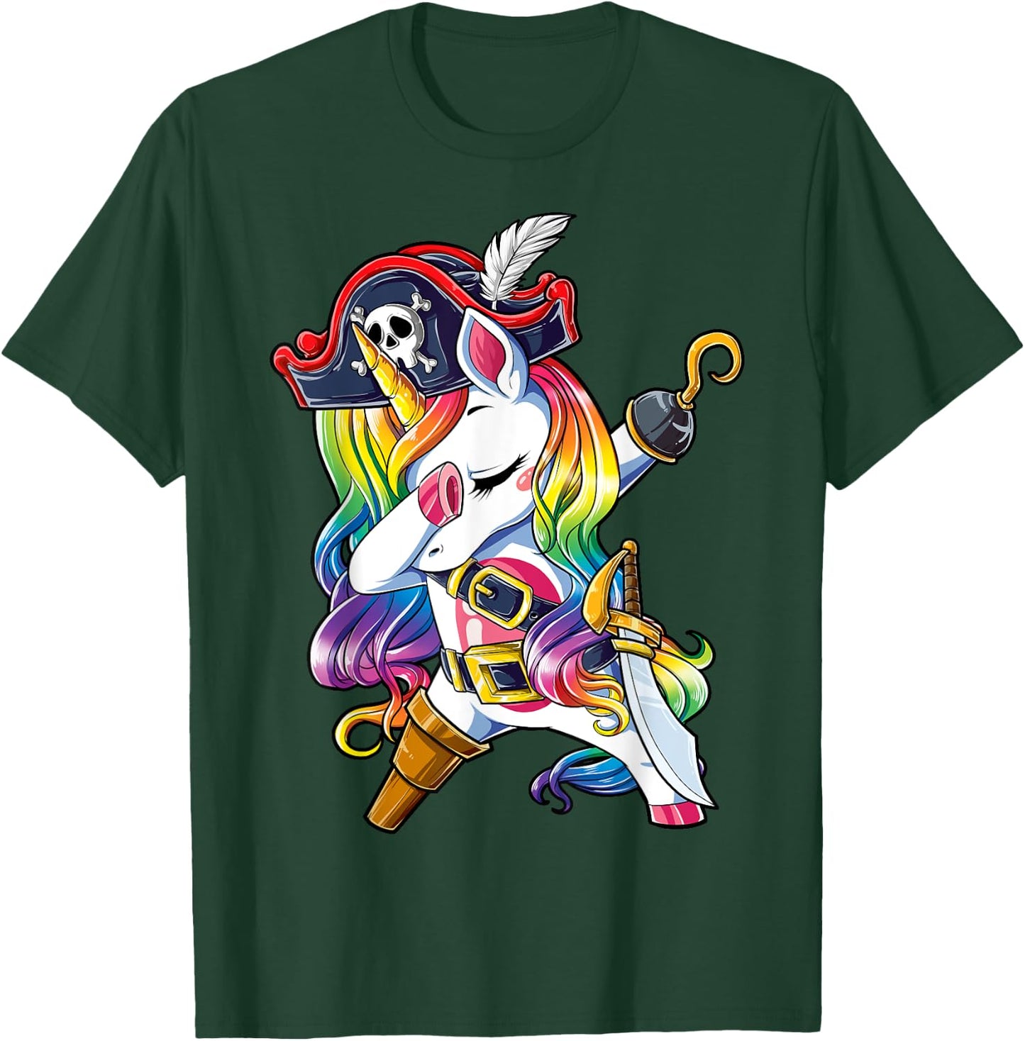 Dabbing Unicorn Pirate Jolly Roger Costume Kids Girls Boys T-Shirt - T-Shirt | Forest