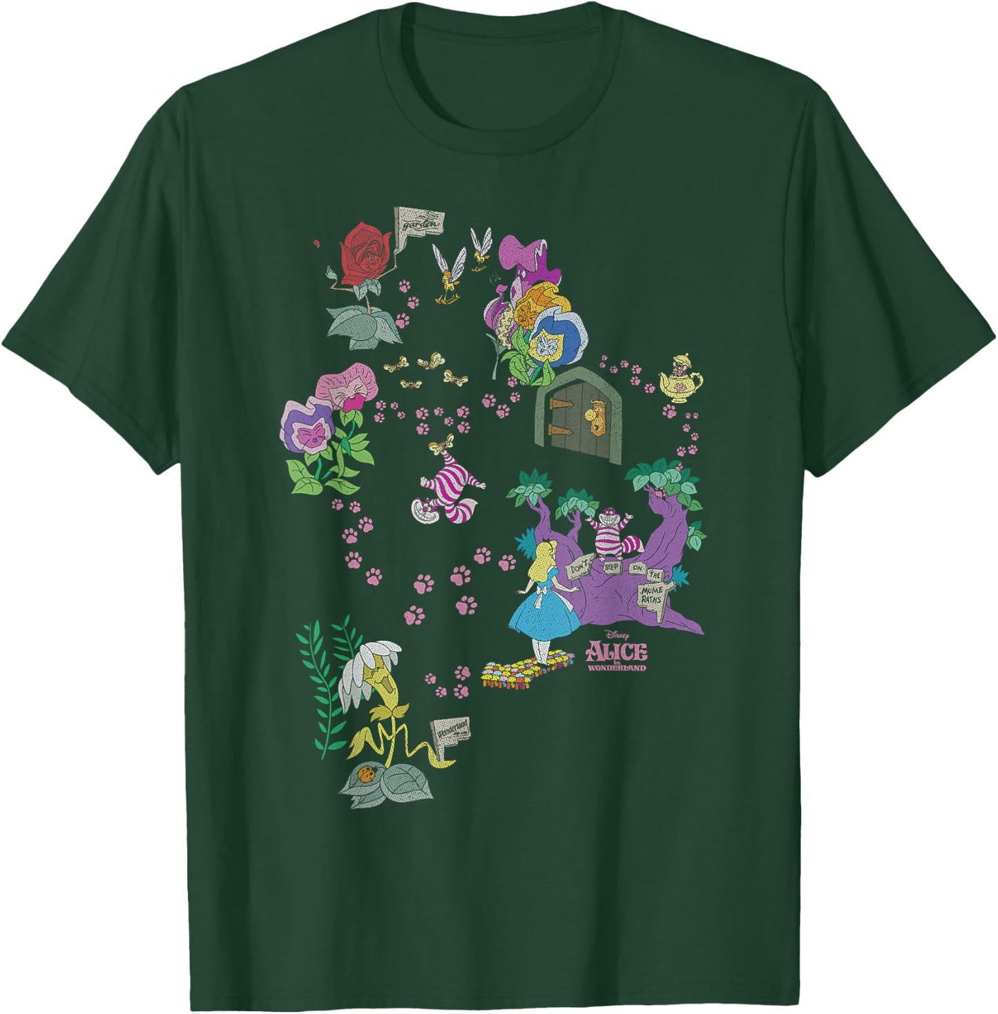 Disney Alice in Wonderland Cheshire Cat Paw Prints Map Small T-Shirt - T-Shirt | Forest
