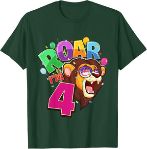 4th Birthday ROAR I'M 4 Year Old Lion Safari Party Gift T-Shirt - T-Shirt | Forest