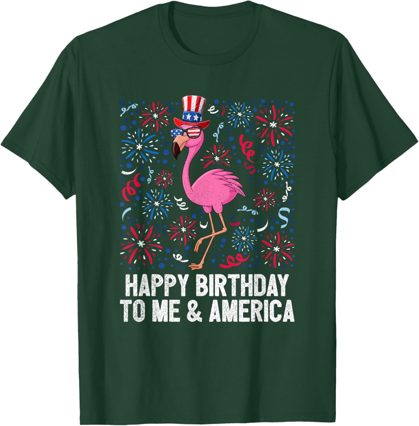 4th Of July Happy Birthday To Me And America Flag Flamingo T-Shirt - T-Shirt | Forest