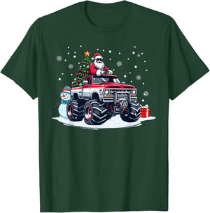 Funny Christmas Santa Monster Truck Youth Boys Kids T-Shirt - T-Shirt | Forest