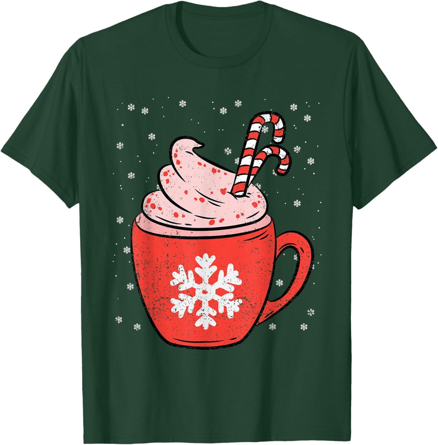 Coffee Candy Cane Christmas Pajama X-mas Snowflakes T-Shirt - T-Shirt | Forest