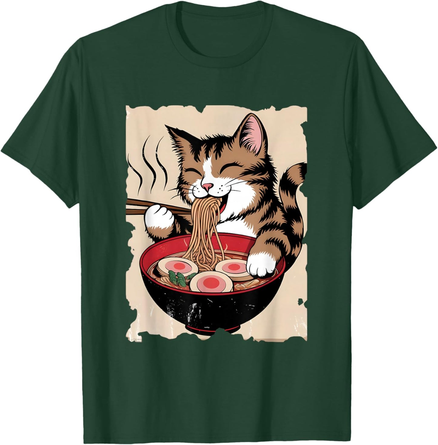 Retro Ramen Apparel Gifts Cat Eating Ramen - Funny Noodle Soup Lover Kawaii -Adults Black Small T-Shirt - T-Shirt | Forest