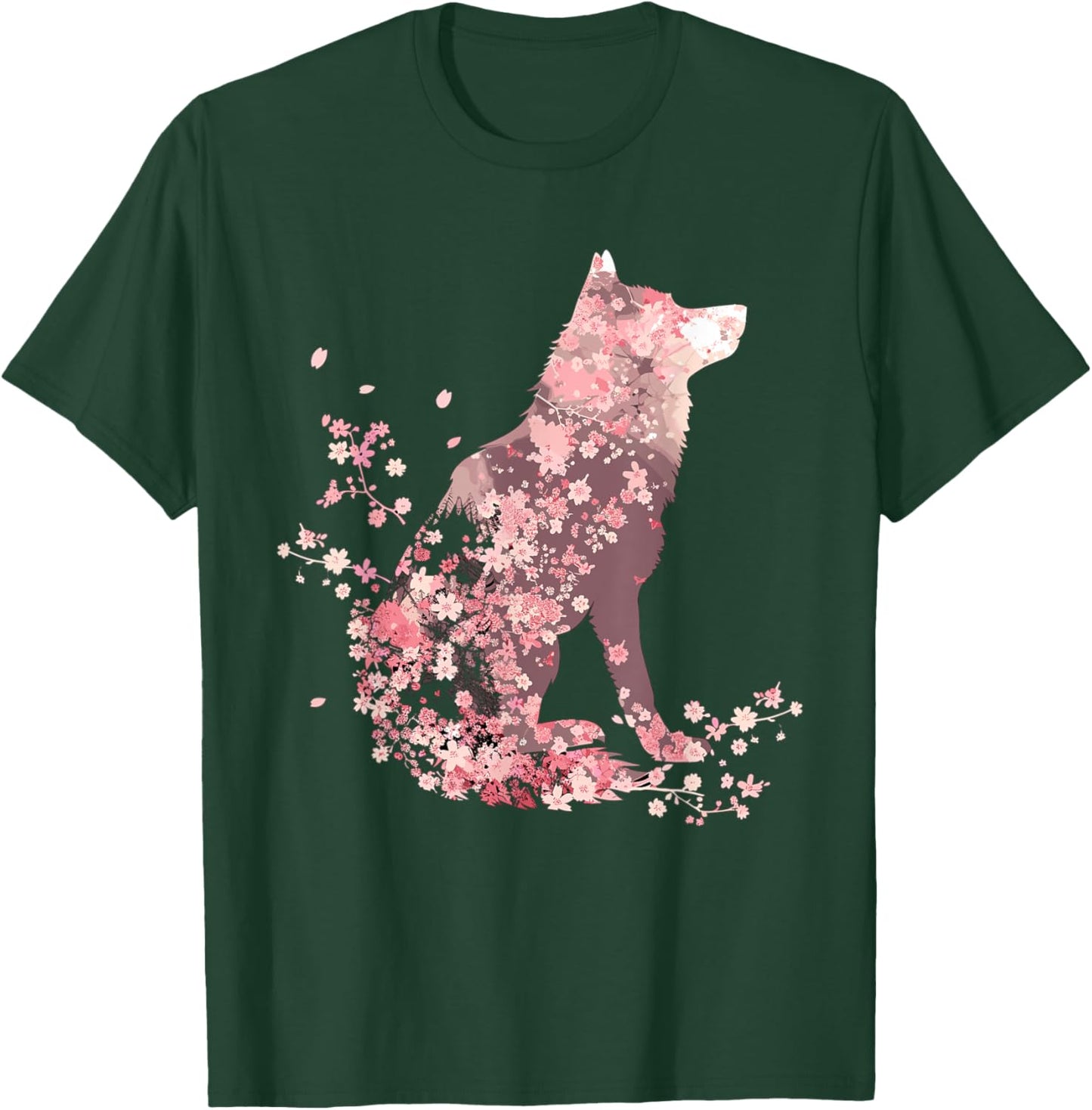 Wolf Lover Cherry Blossom Wolves Animal Wildlife T-Shirt - T-Shirt | Forest
