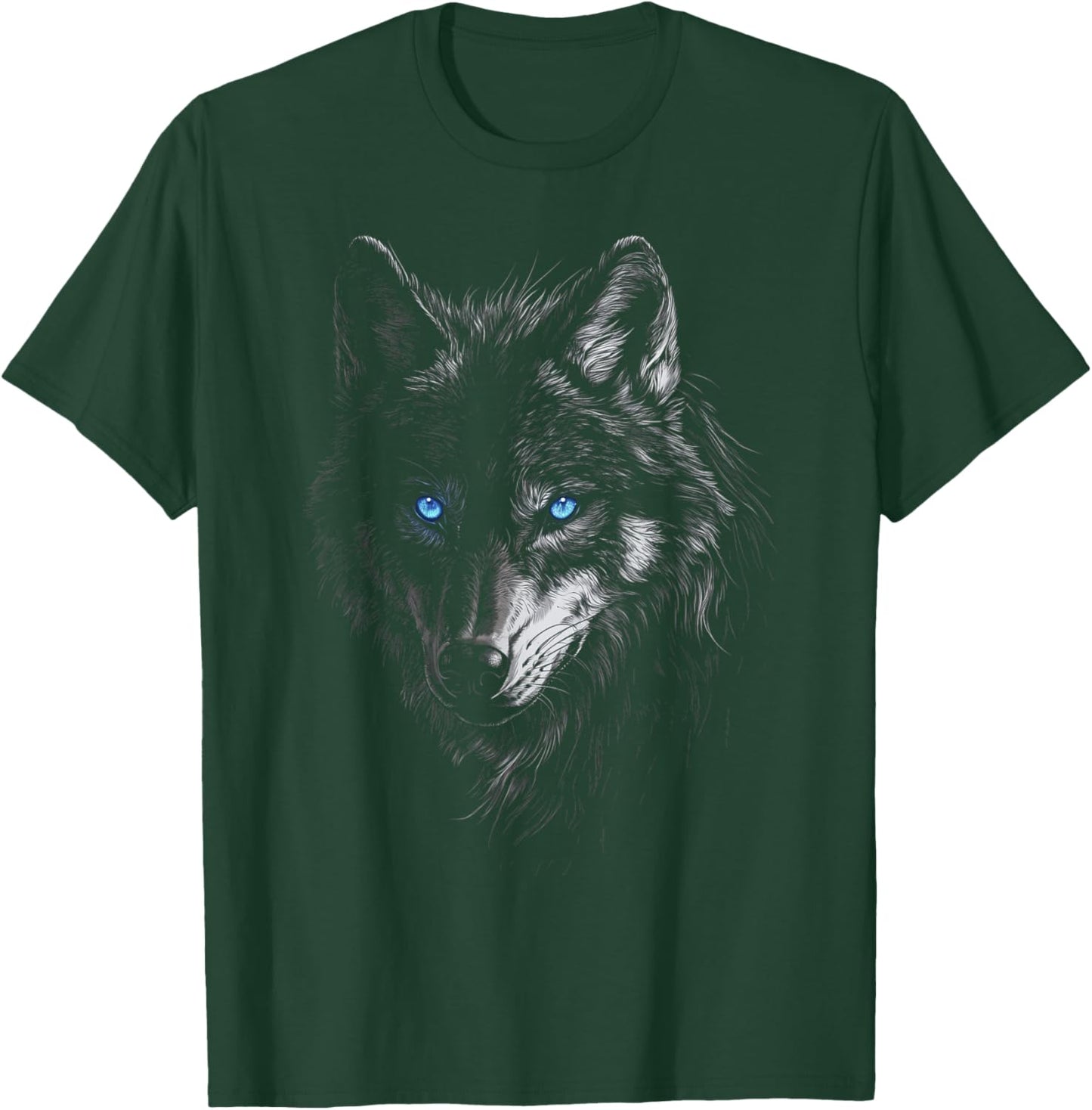 Mystic Wolf with Blue Eyes Animal Art Graphic Wolves T-Shirt - T-Shirt | Forest