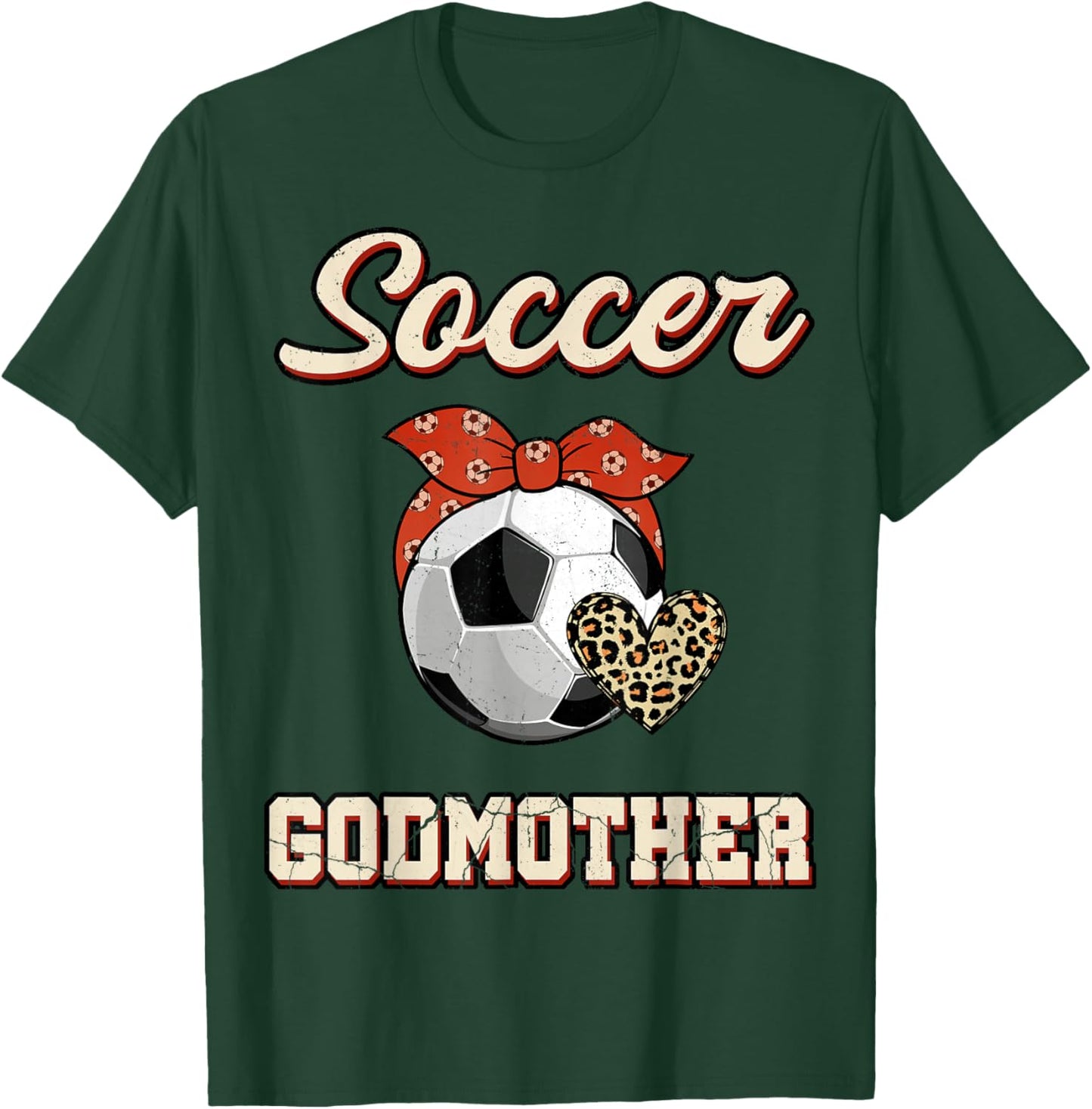 Soccer Godmother Bandana Leopard Heart Fans Mother's Day T-Shirt - T-Shirt | Forest