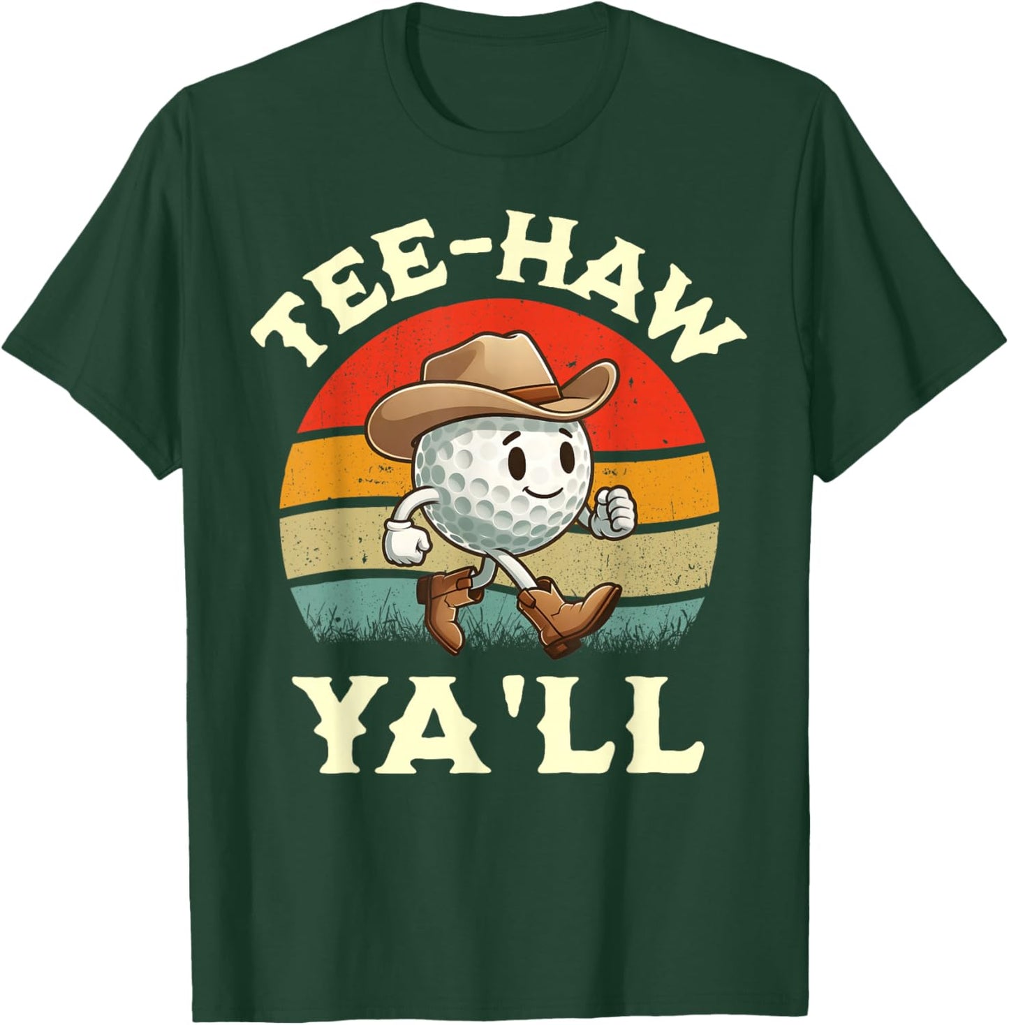 Western Haw Y'all Funny Golf Ball Cowboy Southern Retro T-Shirt - T-Shirt | Forest