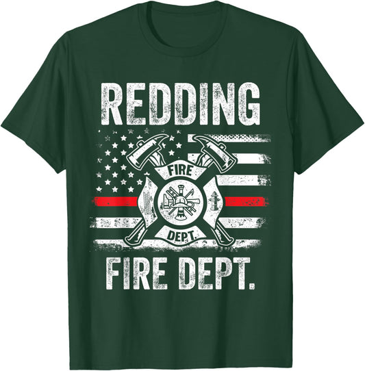 Redding California Fire Department Thin Red Line Fireman T-Shirt - T-Shirt | Forest