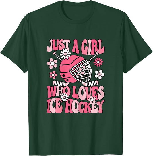 Just A Girl Who Loves Ice Hockey Cute Ice Hockey Player Girl T-Shirt - T-Shirt | Forest